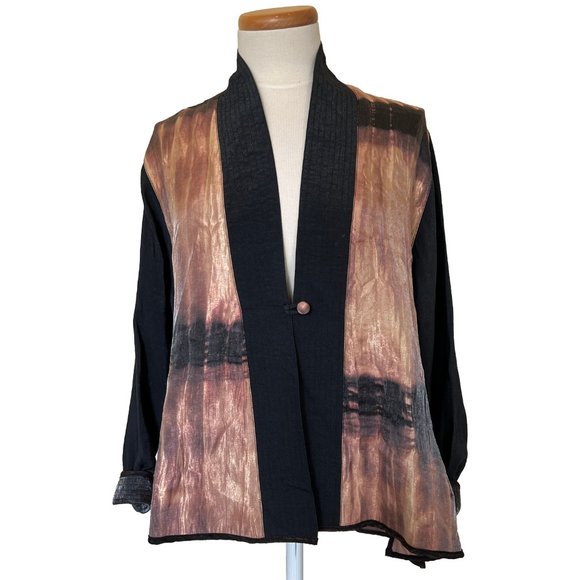 Harubella Black Bronze Kimono Single Button Lightweight Crinkled, Jacket OSFM - Picture 1 of 12